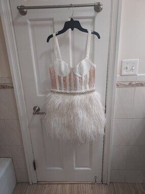 Alice Olivia Xia Wedding Bridal White Sheer Bustier Feather Mini Dress